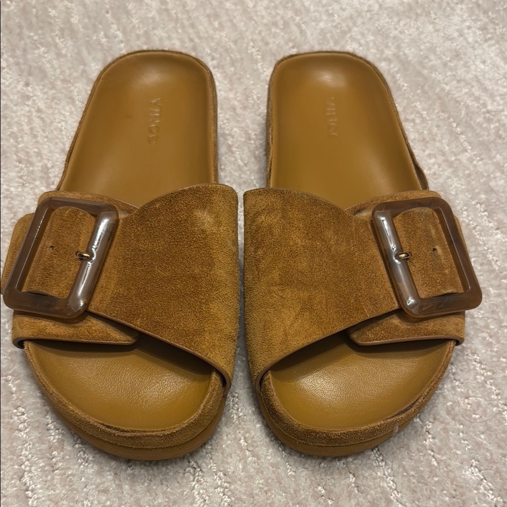 Vince Tan Suede Slide Sandals
